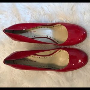 Patent leather red wedge pump